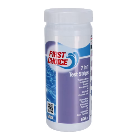 First Choice 7-Way Pool Test Strips 100 Count for accurate pool chemical testing and maintenance