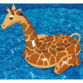 Swimline Giant Ride-On Giraffe Pool Float 90710 floating in pool water at Benchmark Pool Supply