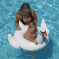 Swimline Swan Baby Seat Pool Float 98400 in pool with mother and child using float